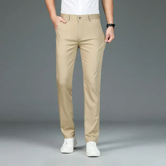 Straight Leg Trousers - Thijs-Khaki-29-Nora Luxe