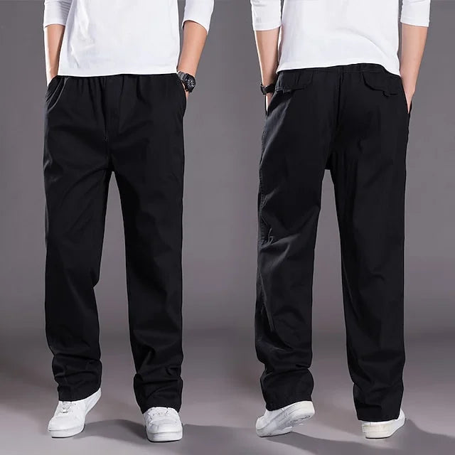 Straight Men's Cargo Pants with Elastic Waist - Odin-Black-M-Nora Luxe