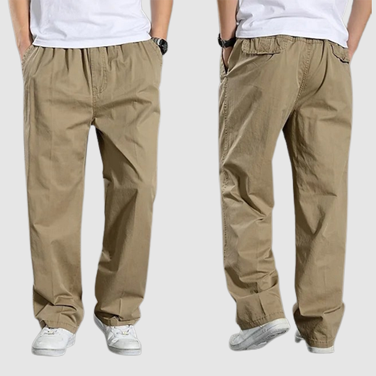 Straight Men's Cargo Pants with Elastic Waist - Odin-Khaki-M-Nora Luxe