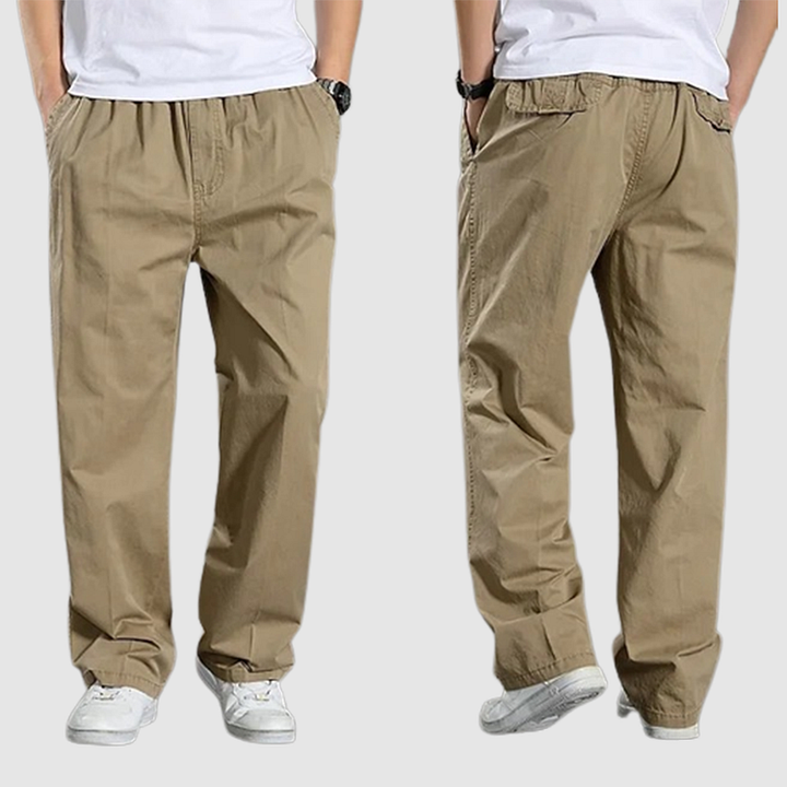 Straight Men's Cargo Pants with Elastic Waist - Odin-Khaki-M-Nora Luxe