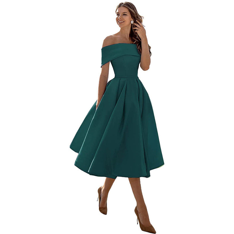 Strapless & Figure-hugging Satin Party Dress for Women – Mirella-Dark green-S-Nora Luxe