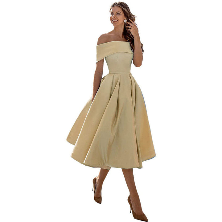 Strapless & Figure-hugging Satin Party Dress for Women – Mirella-Khaki-S-Nora Luxe