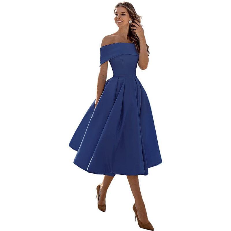Strapless & Figure-hugging Satin Party Dress for Women – Mirella-Navy blue-S-Nora Luxe