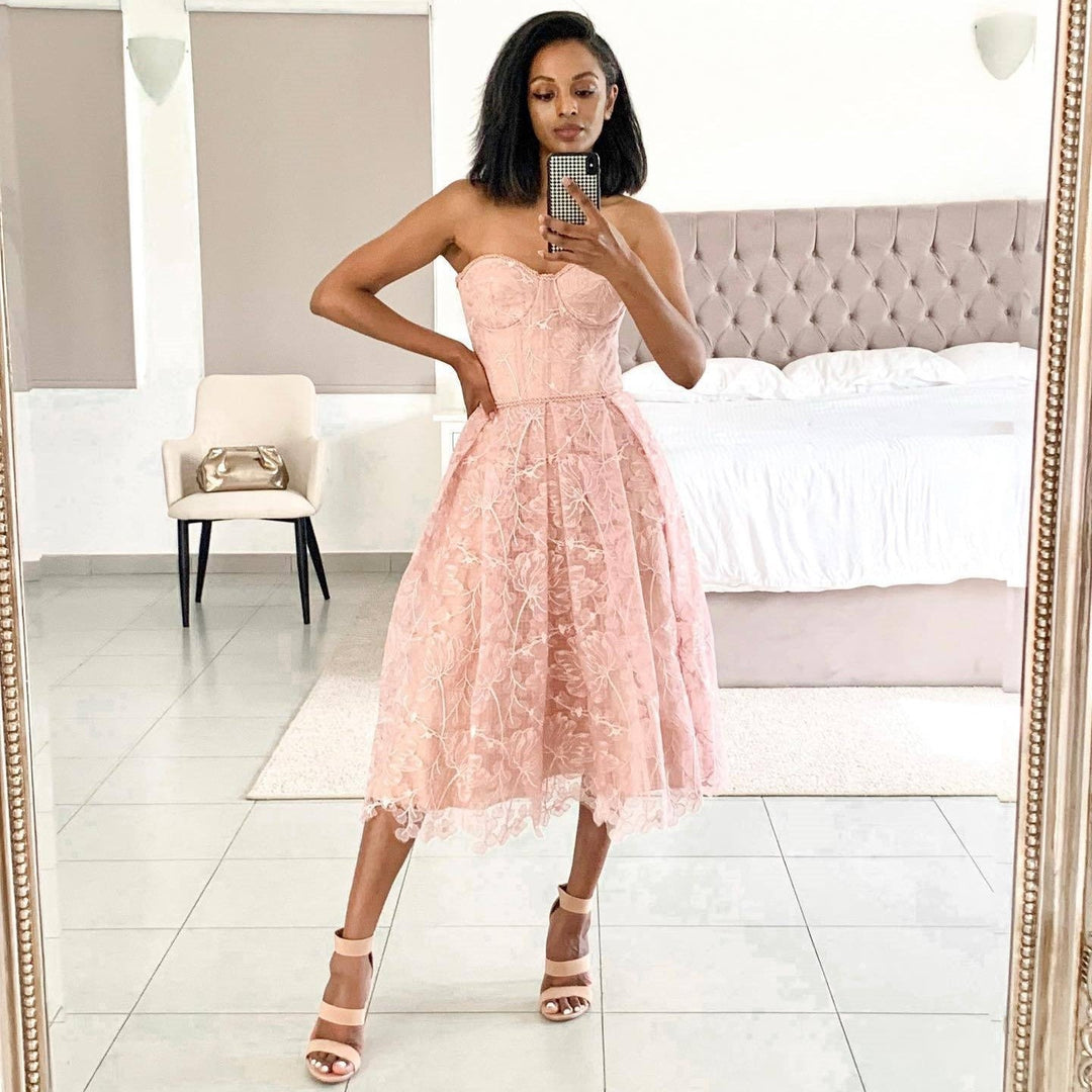 Strapless Kant Midi Dress with Corset Top - Luna-Blue-XS-Nora Luxe