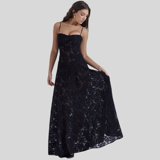 Strapless Lace Maxi Dress with Square Neckline - Ayla-Black-XS-Nora Luxe