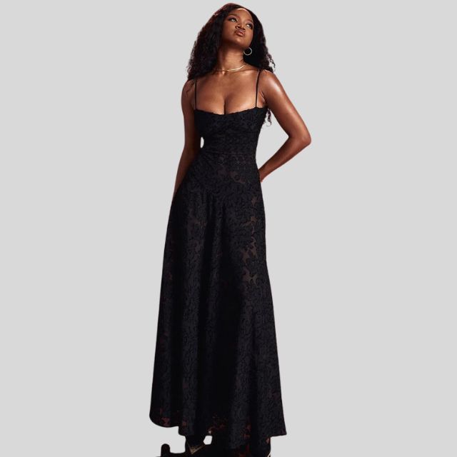 Strapless Lace Maxi Dress with Square Neckline - Ayla-Black-XS-Nora Luxe