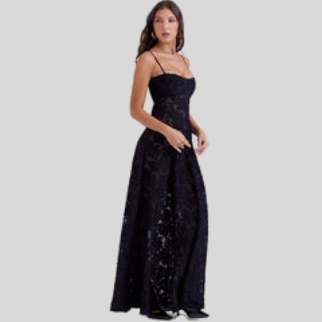 Strapless Lace Maxi Dress with Square Neckline - Ayla-Black-XS-Nora Luxe