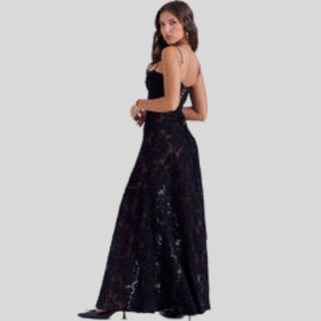Strapless Lace Maxi Dress with Square Neckline - Ayla-Black-XS-Nora Luxe