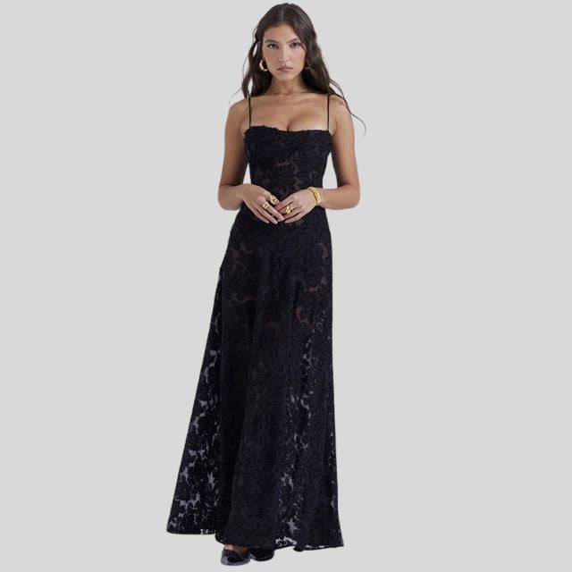 Strapless Lace Maxi Dress with Square Neckline - Ayla-Black-XS-Nora Luxe