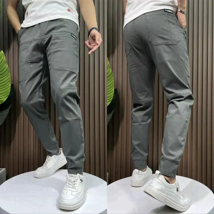 Stretch Men's Cargo Trousers - Arlo-Gray-28 - 29 (110–132 lbs)-Nora Luxe