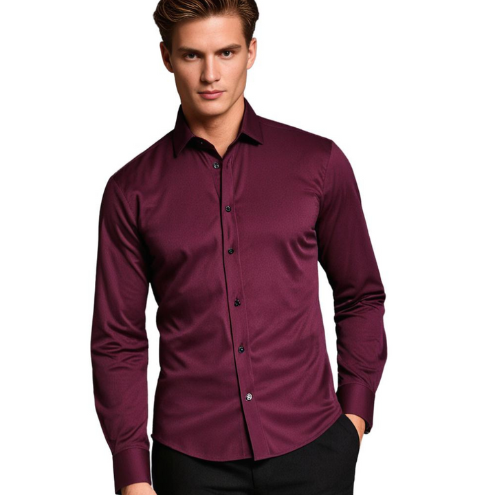 Stretch Shirt for Men - Luca-Bordeaux red-S-Nora Luxe