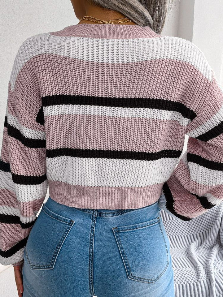 Striped Crop Sweater - Emory-Light Blue-S-Nora Luxe