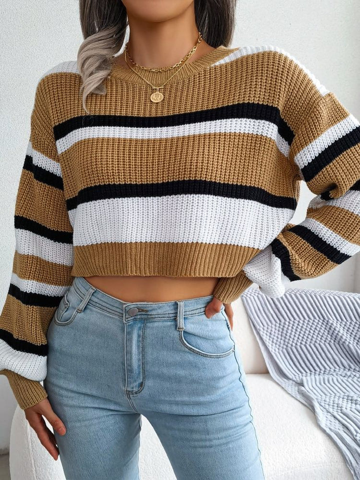 Striped Crop Sweater - Emory-Light Blue-S-Nora Luxe