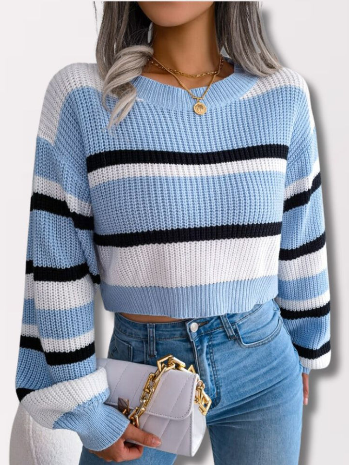Striped Crop Sweater - Emory-Light Blue-S-Nora Luxe