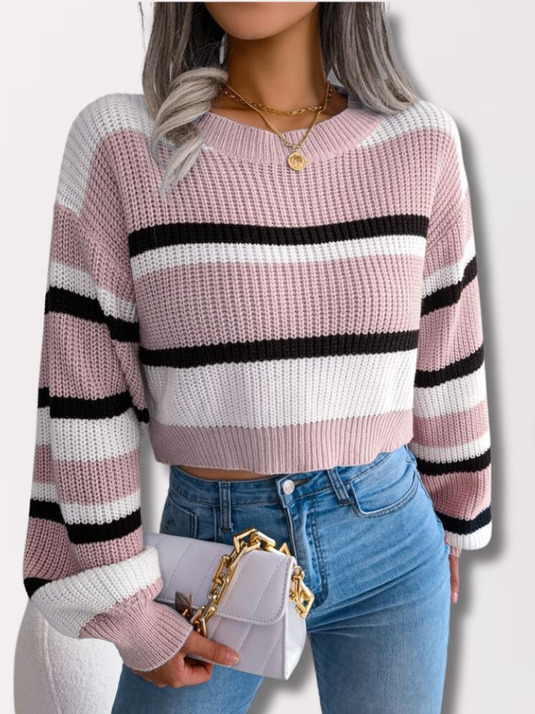 Striped Crop Sweater - Emory-Pink-S-Nora Luxe
