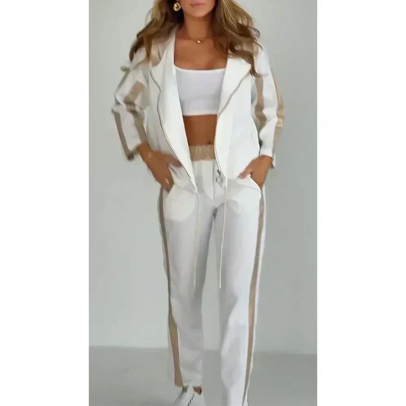 Striped leisure two-piece with hood & waistband – Cosima-White-S-Nora Luxe