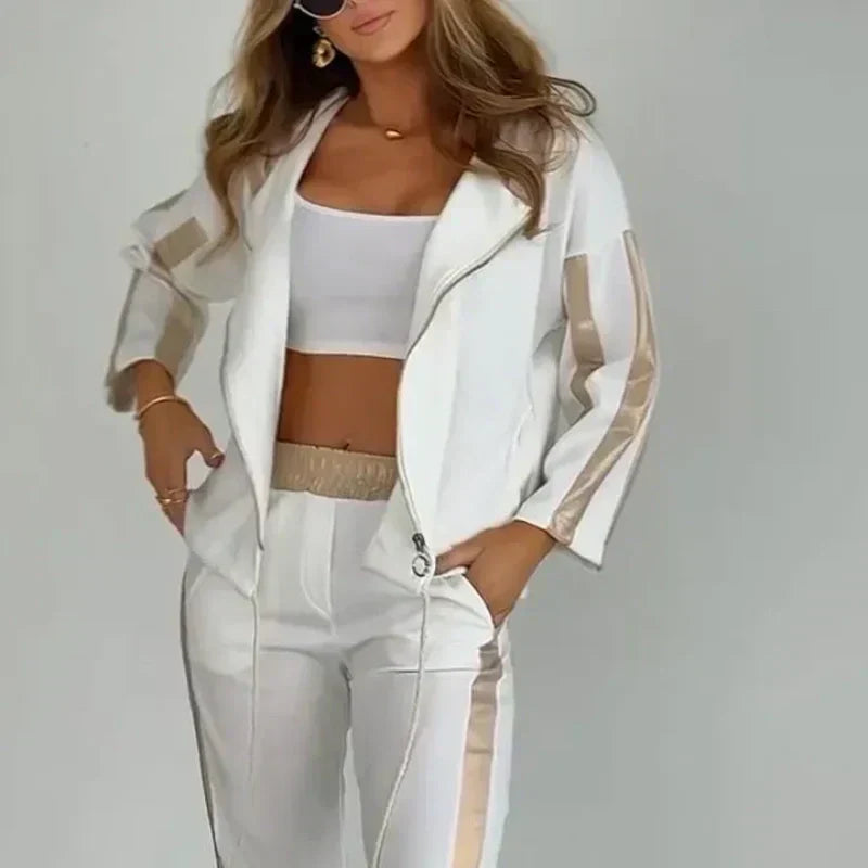 Striped leisure two-piece with hood & waistband – Cosima-White-S-Nora Luxe