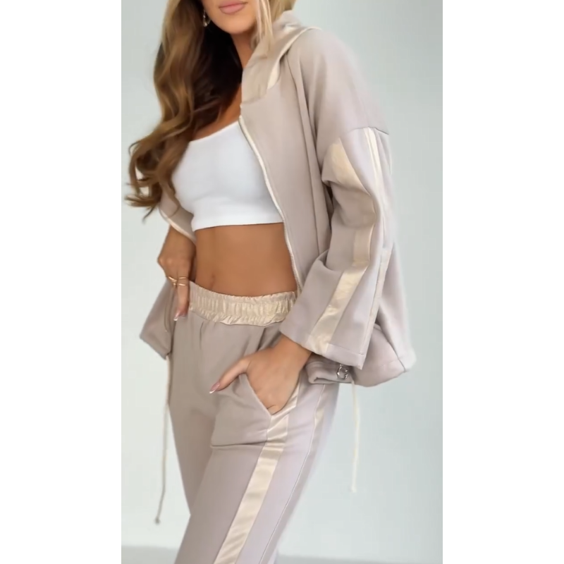 Striped leisure two-piece with hood & waistband – Cosima-White-S-Nora Luxe