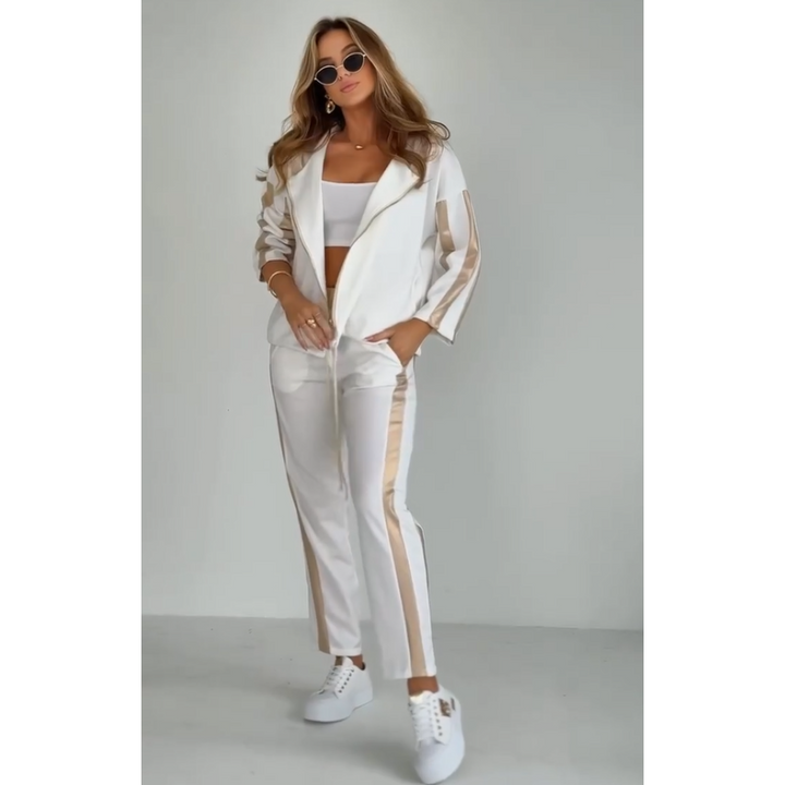 Striped leisure two-piece with hood & waistband – Cosima-White-S-Nora Luxe