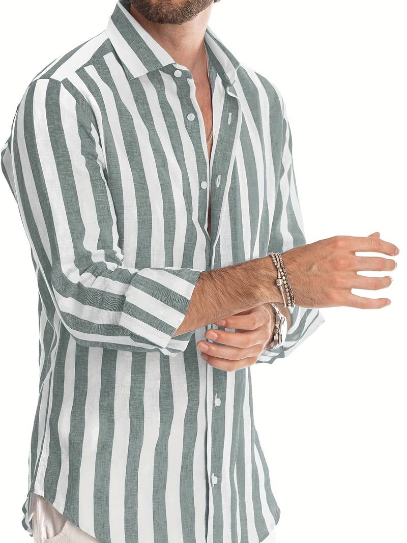 Striped Men's Shirt - Arden-Gray-S-Nora Luxe
