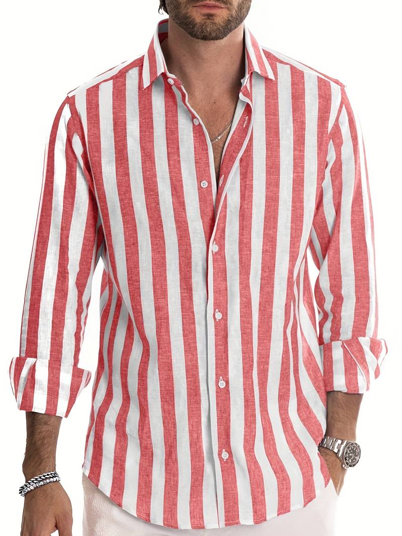 Striped Men's Shirt - Arden-Red-S-Nora Luxe