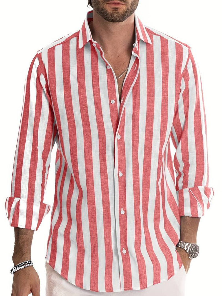 Striped Men's Shirt - Arden-Red-S-Nora Luxe