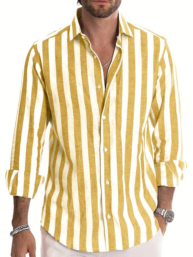 Striped Men's Shirt - Arden-Yellow-S-Nora Luxe