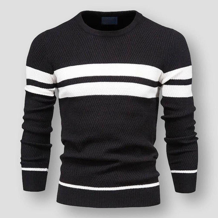 Striped Men's Sweater - Sebastian-Black-S-Nora Luxe