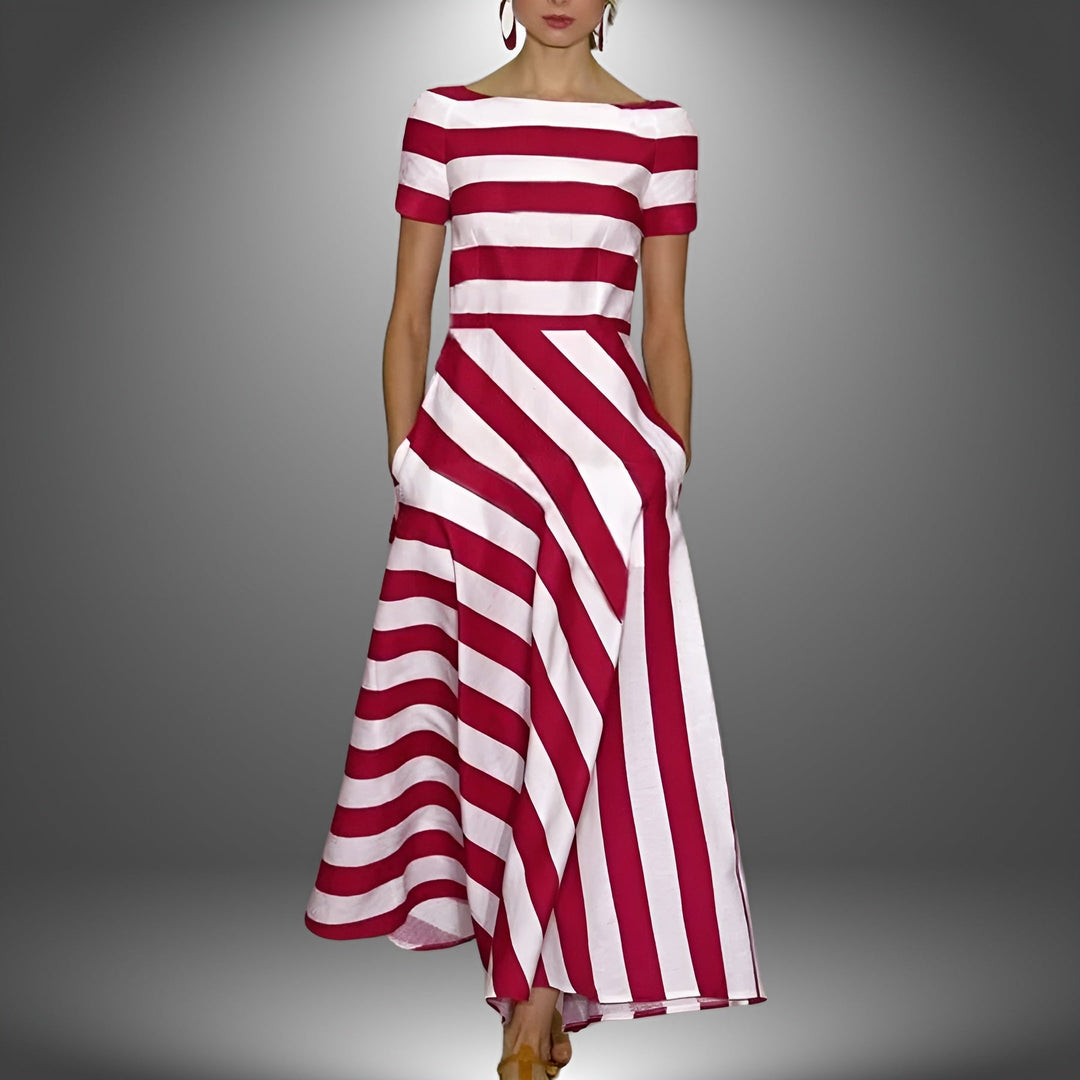 Striped & Stylish Maxi Dress with Short Sleeves – Noemi-Red-S-Nora Luxe