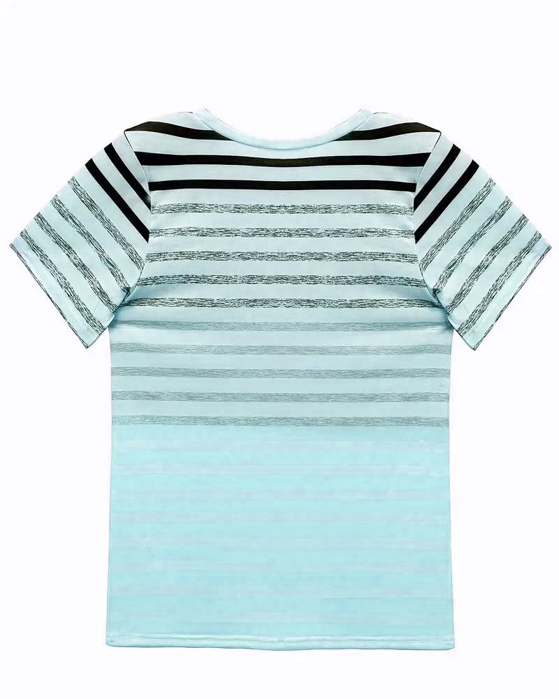 Striped women's T-shirt with round neckline & gradient – Melia-Light pink-S-Nora Luxe