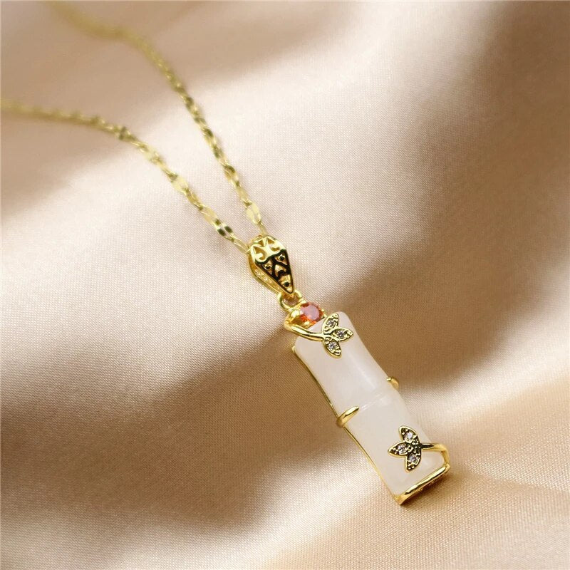 Stunning Jade Amulet Necklace-White-Nora Luxe