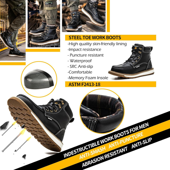 Sturdy Waterproof Work Boots for Men - Timothy-Black-6.5-Nora Luxe