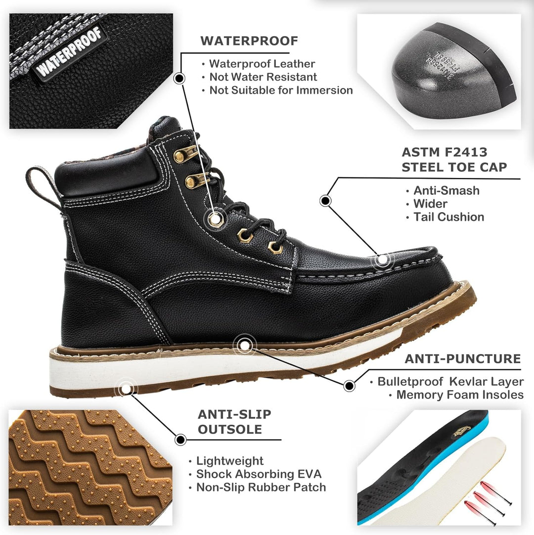Sturdy Waterproof Work Boots for Men - Timothy-Black-6.5-Nora Luxe