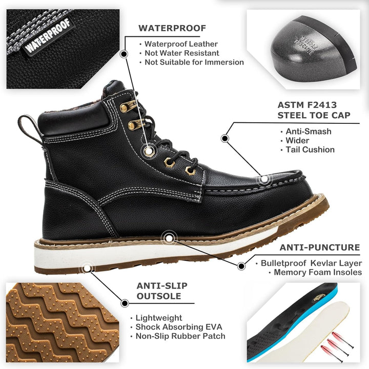 Sturdy Waterproof Work Boots for Men - Timothy-Black-6.5-Nora Luxe