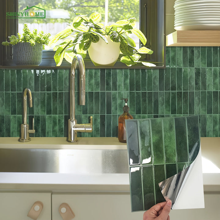 Style Tiles | Waterproof Self-Adhesive Tile Stickers for Wall Decoration-10-Green-Nora Luxe