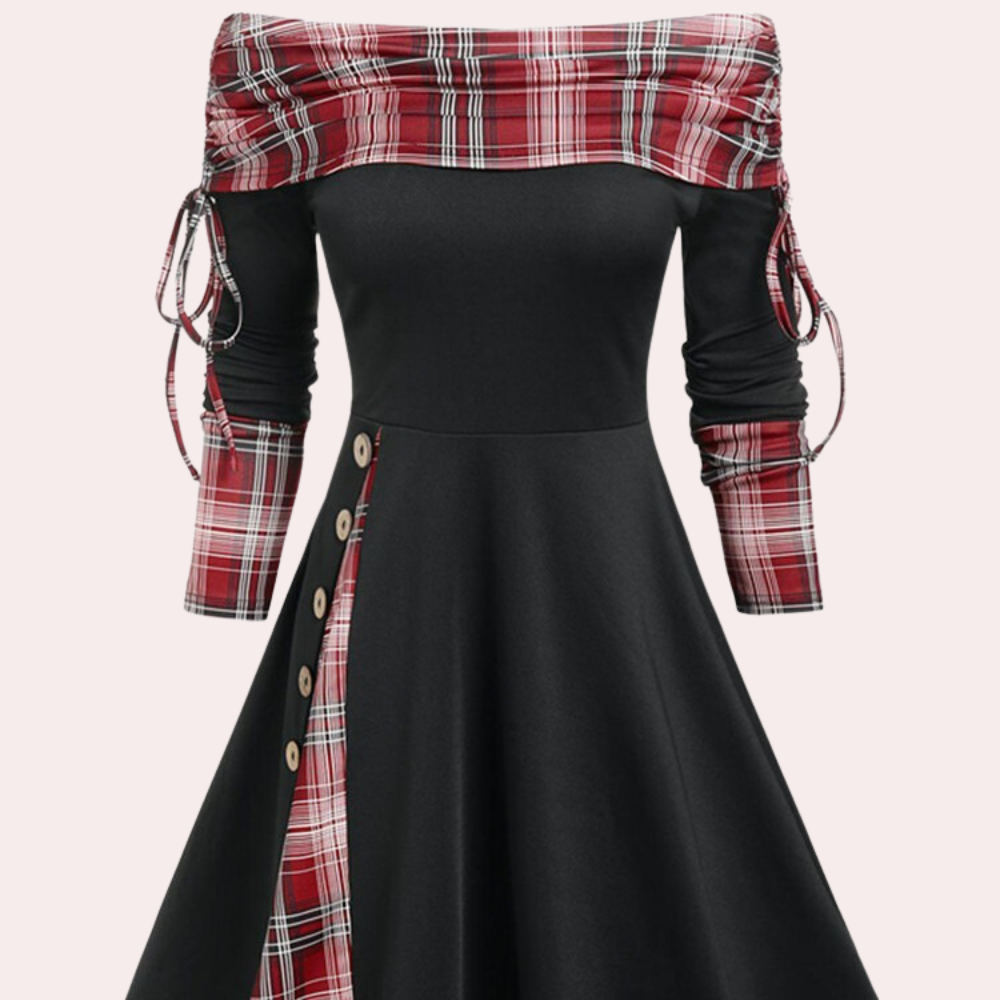 Stylish A-line Dress with Accent Print - Elara-Red-XS-Nora Luxe