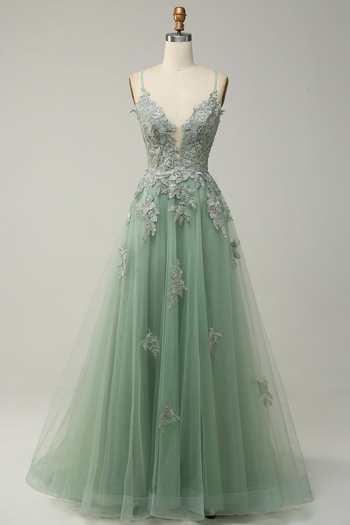 Stylish A-Line Evening Dress - Emilia-Green-0-Nora Luxe