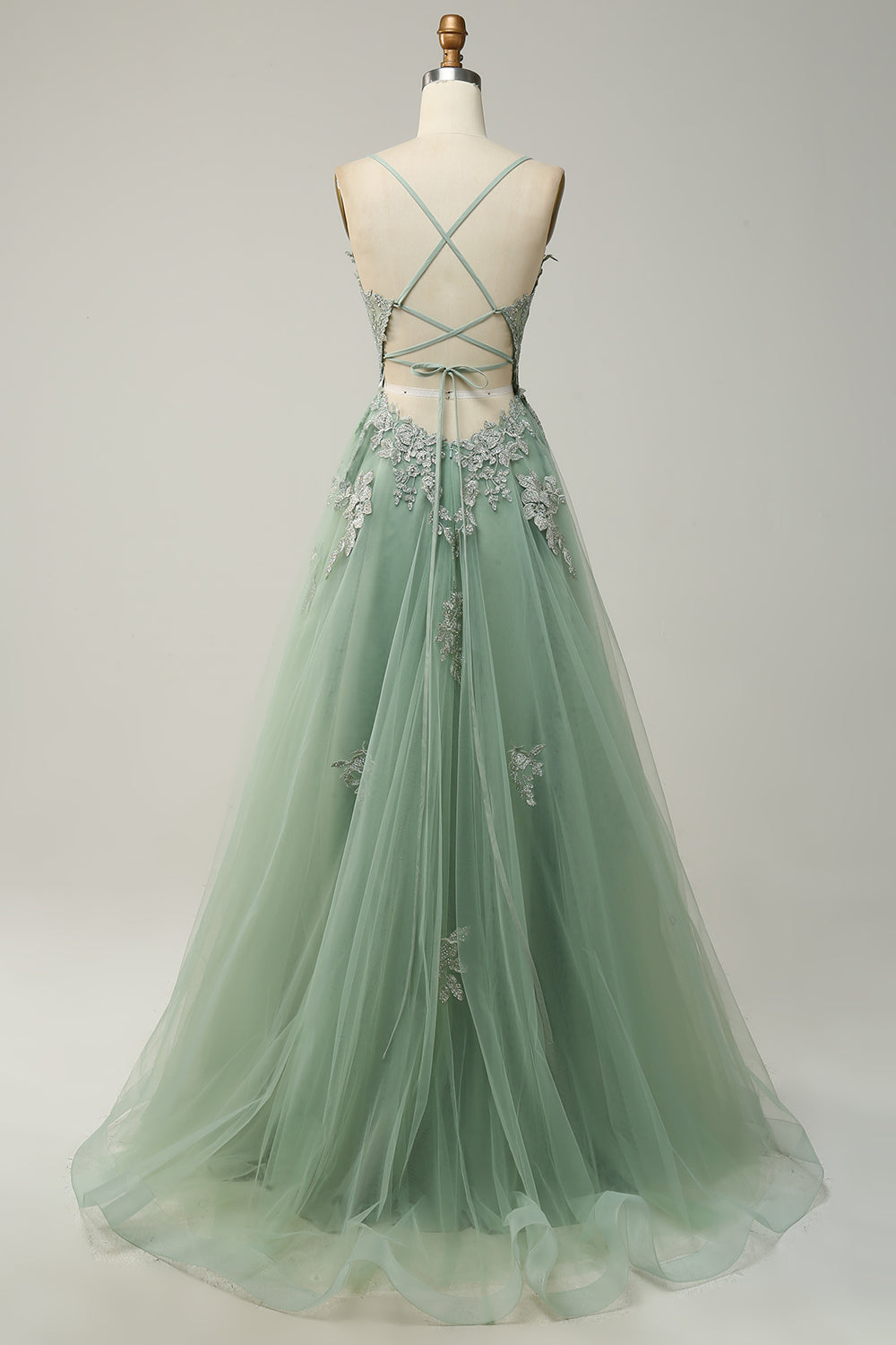 Stylish A-line Evening Dress with Spaghetti Straps and Lace-up Closure - Julia-Dark green-0-Nora Luxe