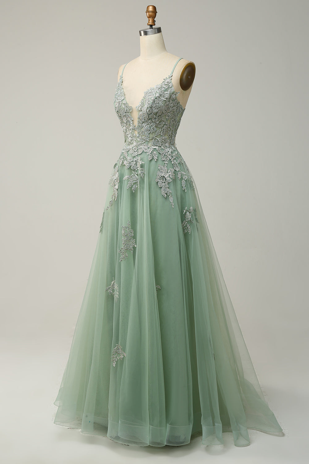 Stylish A-line Evening Dress with Spaghetti Straps and Lace-up Closure - Julia-Dark green-0-Nora Luxe
