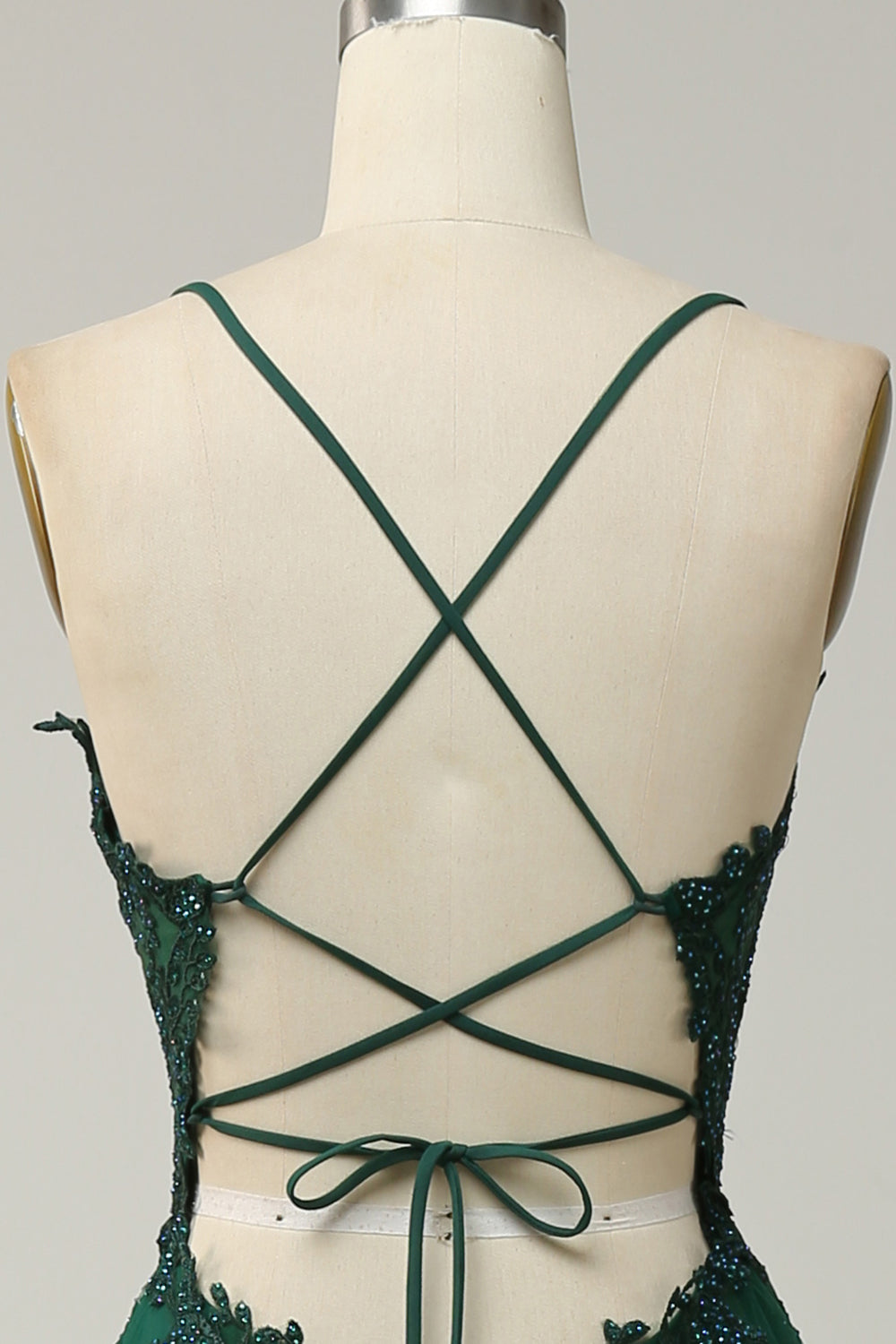 Stylish A-line Evening Dress with Spaghetti Straps and Lace-up Closure - Julia-Dark green-0-Nora Luxe