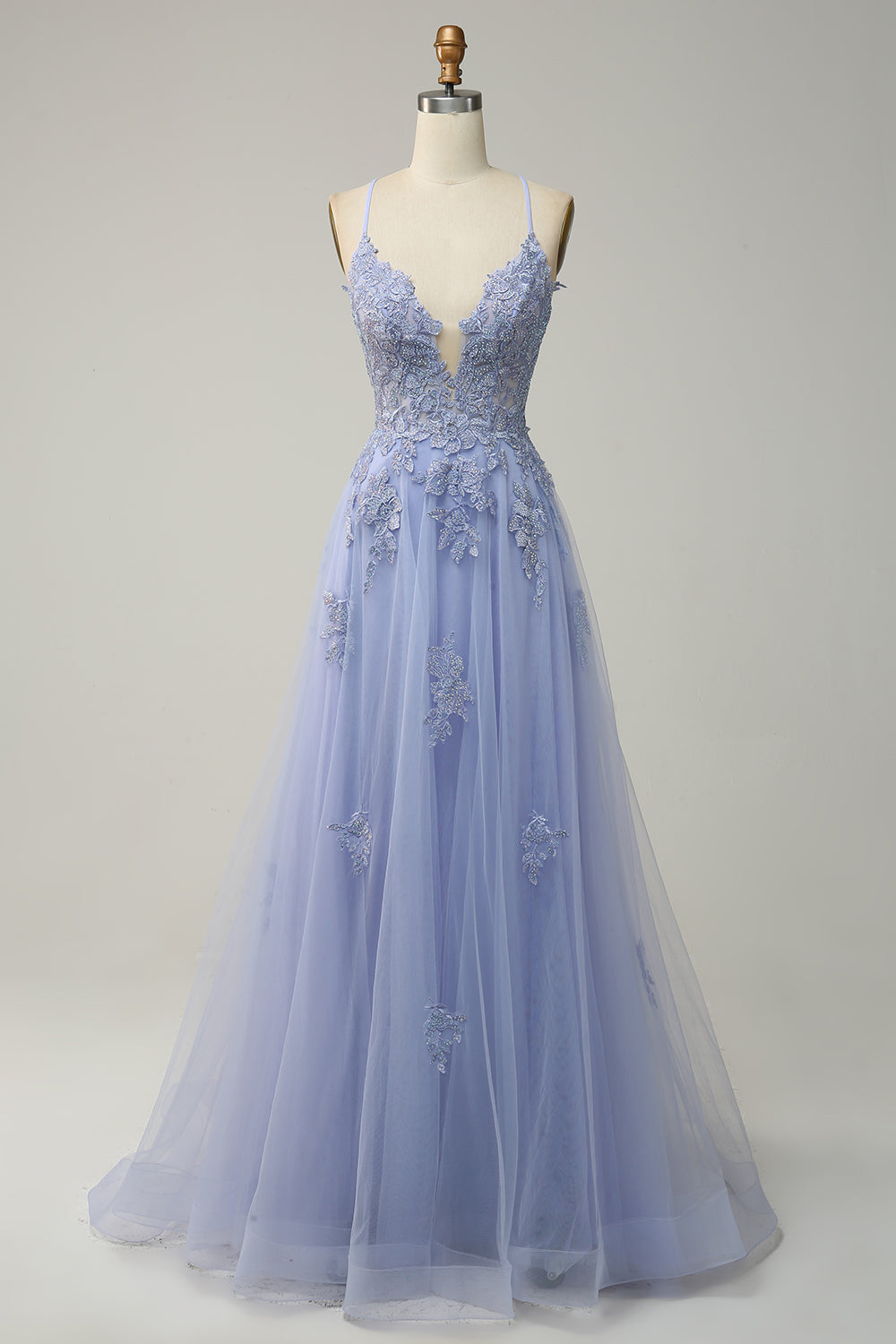 Stylish A-line Evening Dress with Spaghetti Straps and Lace-up Closure - Julia-Light purple-0-Nora Luxe