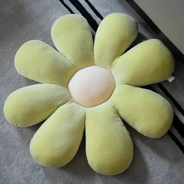 Stylish and Comfortable Flower-Shaped Cushion - Floral Bliss-Green-White-17.72 in-Nora Luxe