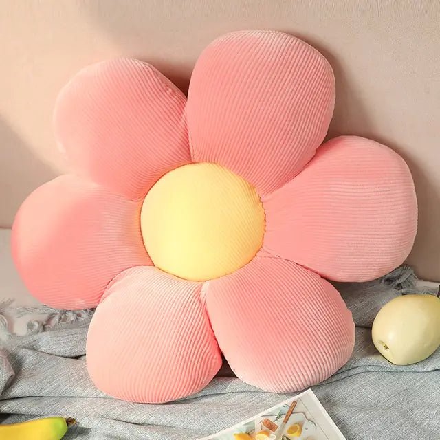 Stylish and Comfortable Flower-Shaped Cushion - Floral Bliss-Pink-Yellow-17.72 in-Nora Luxe
