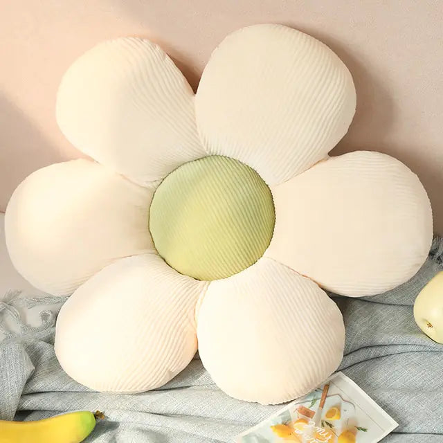 Stylish and Comfortable Flower-Shaped Cushion - Floral Bliss-White-Green-13.78 in-Nora Luxe