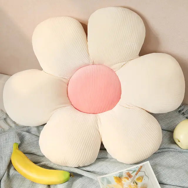 Stylish and Comfortable Flower-Shaped Cushion - Floral Bliss-White-Pink-17.72 in-Nora Luxe