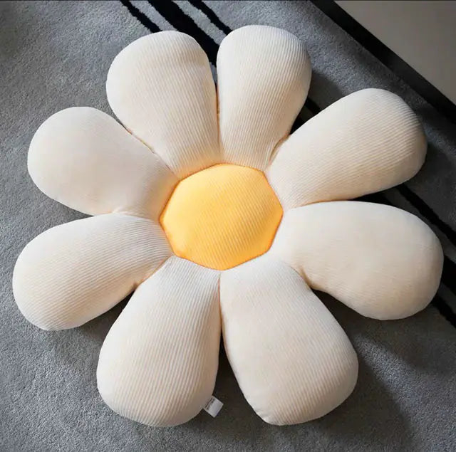 Stylish and Comfortable Flower-Shaped Cushion - Floral Bliss-White-Yellow 2-13.78 in-Nora Luxe