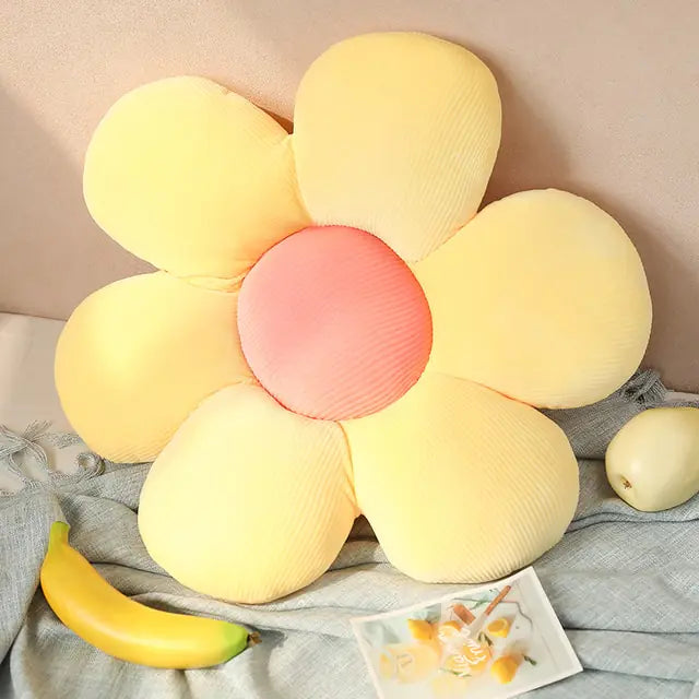 Stylish and Comfortable Flower-Shaped Cushion - Floral Bliss-Yellow-Pink 2-13.78 in-Nora Luxe