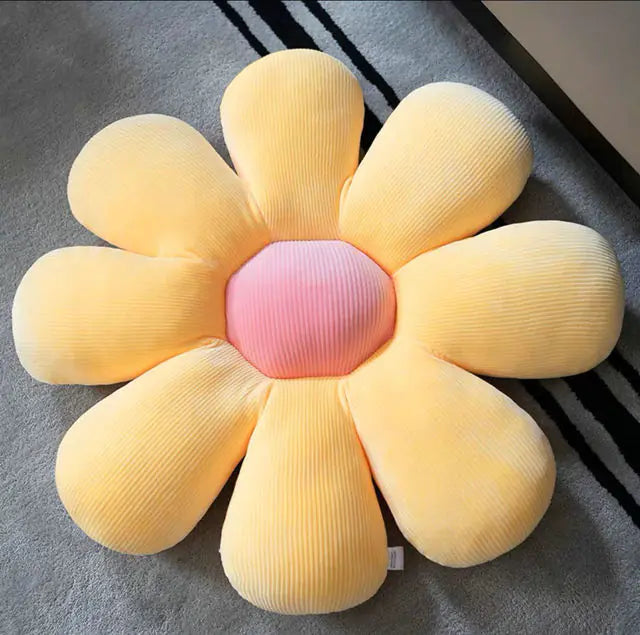 Stylish and Comfortable Flower-Shaped Cushion - Floral Bliss-Yellow-Pink-21.65 in-Nora Luxe