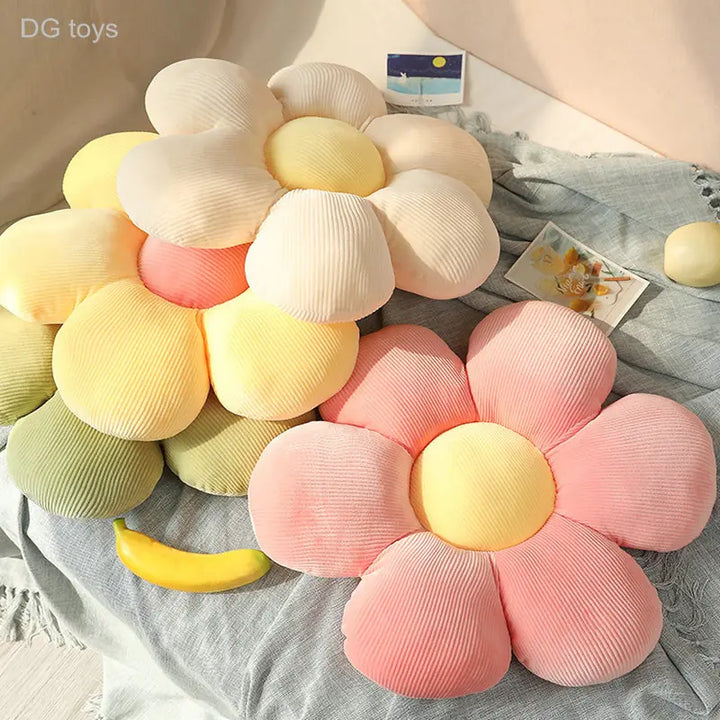 Stylish and Comfortable Flower-Shaped Cushion - Floral Bliss-Yellow-Pink-21.65 in-Nora Luxe