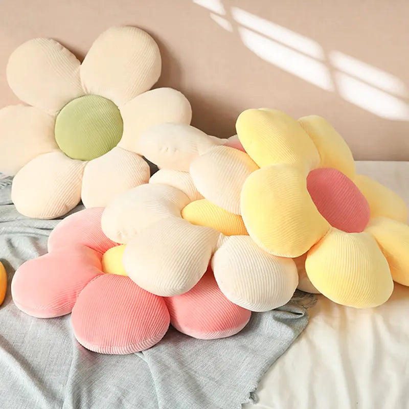 Stylish and Comfortable Flower-Shaped Cushion - Floral Bliss-Yellow-Pink-21.65 in-Nora Luxe